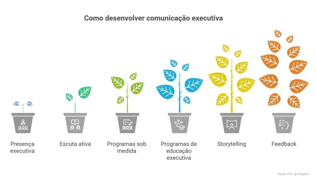 Infográfico sobre como desenvolver comunicação executiva nas empresas.