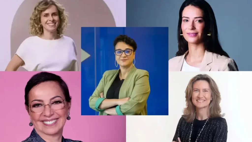 liderança feminina Montagem de fotos com 5 CEOs brasileiras que representam a liderança feminina: Tarciana Medeiros, CEO do Banco do Brasil - Livia Chanes, CEO Nubank - Silvia Penna, CEO Uber Brasil, Tânia Cosentino, CEO Microsoft Brasil - Cristina Betts, CEO Grupo Iguatemi