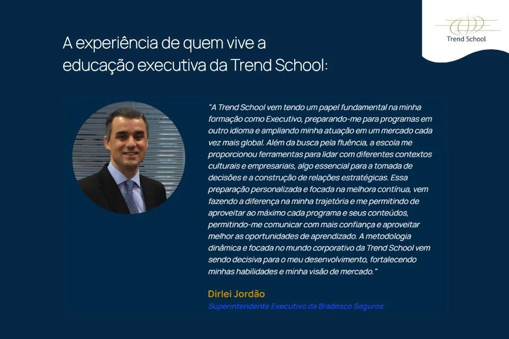 Depoimento de executivo sobre educa&ccedil;&atilde;o executiva e lideran&ccedil;a estrat&eacute;gica, com foco em desenvolvimento profissional e vis&atilde;o global.
